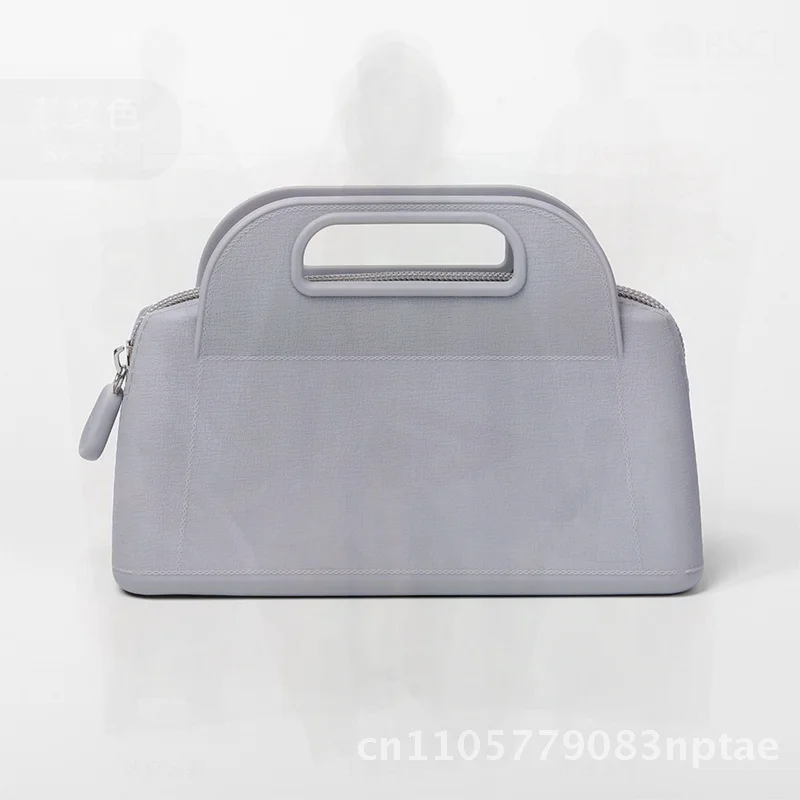 Portable Silicone Cosmetic Bag Candy Colors Solid Color Simple Design Beach Storage Bag with Chain Trendy Element