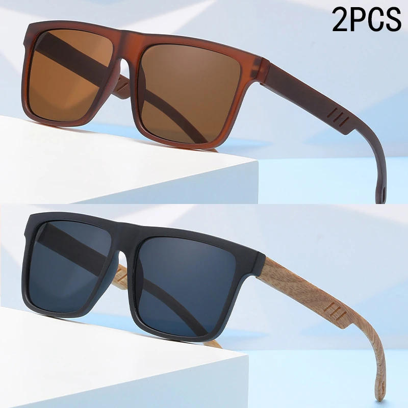 2PCS 2025 New Retro Anti-UV Bamboo Car Sunglasses Men's Trend Sunglasses Fashion Sunshade Sunglasses 3052