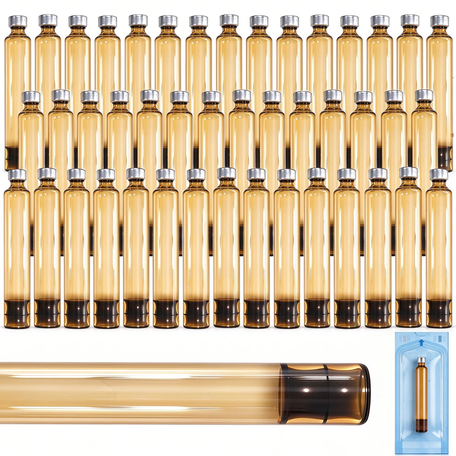 100/25Pack 3ml Amber Glass Cartridge Vial Sterile Independent Packaging V1 V2 Pens,for Insulin/Peptide