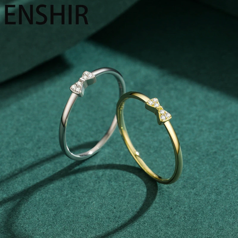 ENSHIR Silver Color Bowknot Zircon Open Ring For Women Simple Elegant Korean Wedding Jewelry Gifts Wholesale