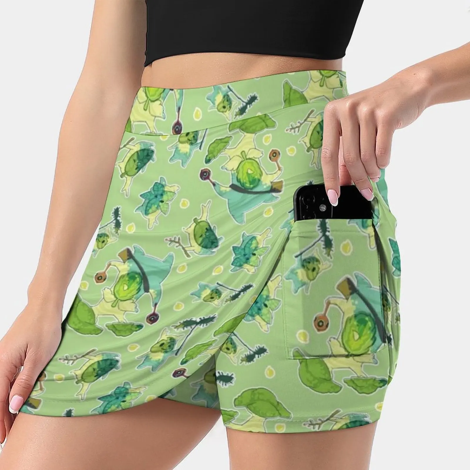 Korok Pattern Women's skirt With Pocket Vintage Skirt Printing A Line Skirts Summer Clothes Legend Of Breath Of The Wild Korok