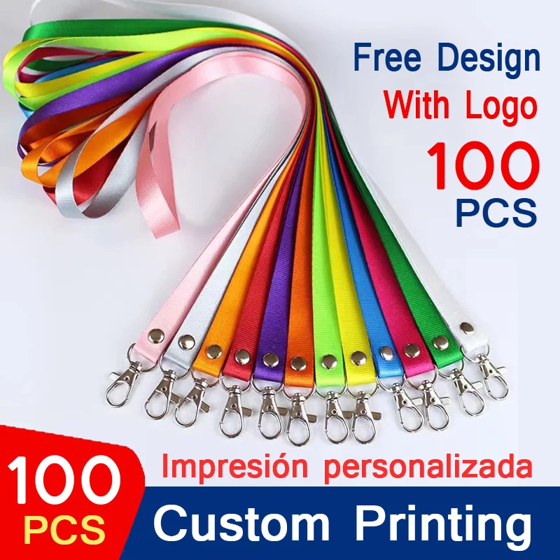 

100 Pcs Custom Printed Key Chain Personal Printing Lanyard For Badge Holder & Staff Cards Personalized Print Landyard Wholesale