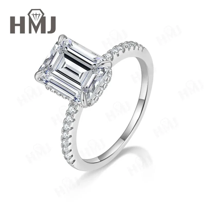 HMJ Smaragdschliff-Ring mit Laborgezüchteten Edelsteinen, 925 Sterling Silber, Ewigkeitsring für Hochzeit, Jubiläumsgeschenk, Luxuriöser Trendiger Großhandels-Charm – Detail 5