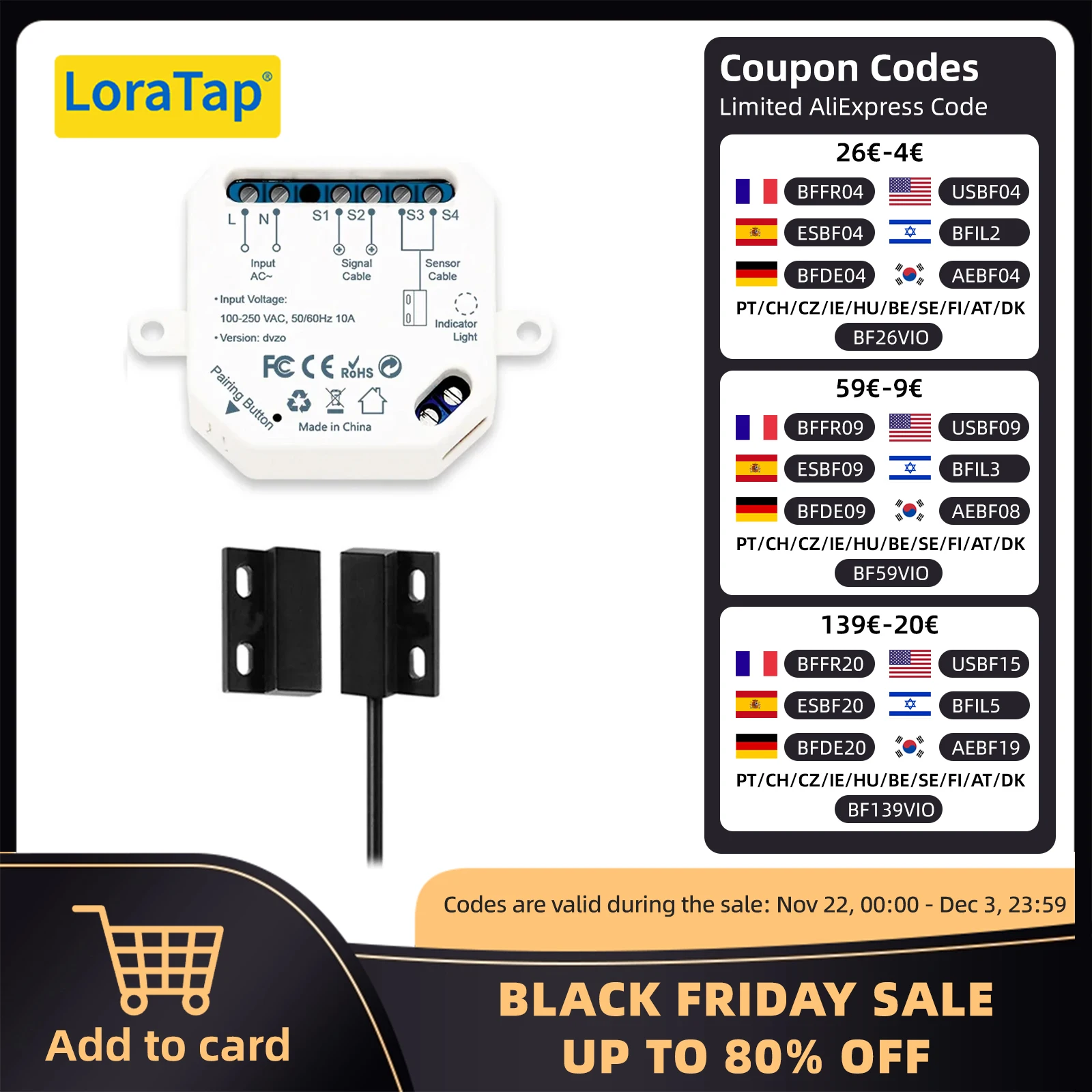 LoraTap Tuya Smart Life Garage Door Sensors Opener Controller WiFi Switch Alexa Opening Home Remote Control Contact Voice Portal