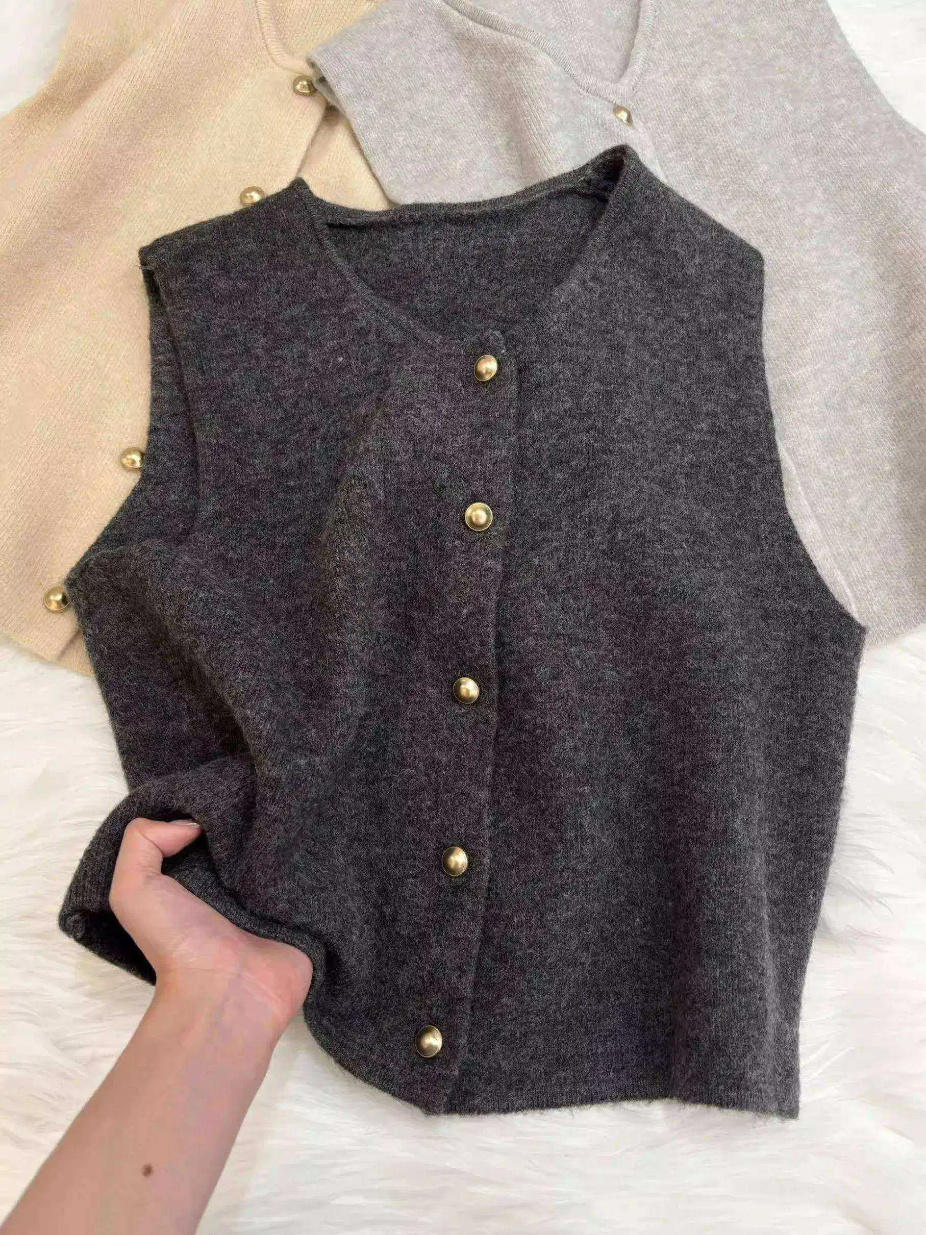 Korean Style Super Beautiful Sweater Autumn Winter Layering Sleeveless Loose Vest Women High Sense Knitted Open Cardigan Top ...