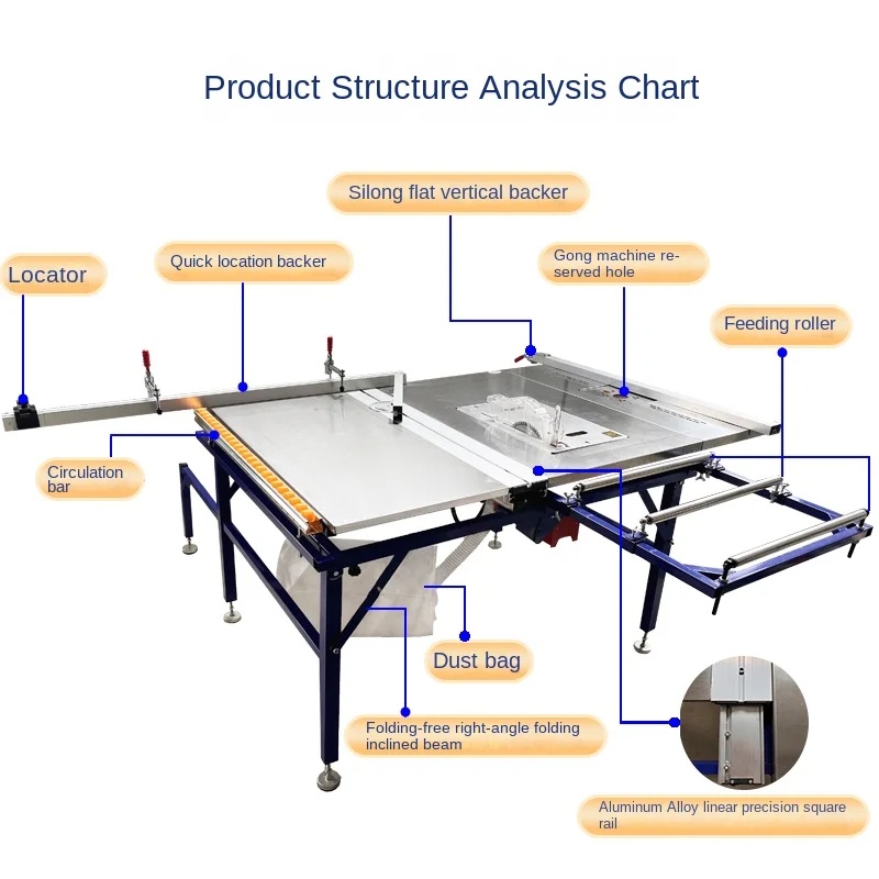 Woodworking table saw multi-functional machine, folding precision sliding table saw, electric saw, special dust-free