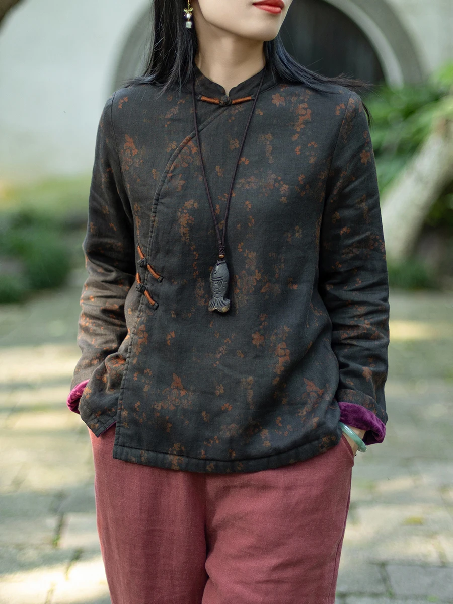 

Новая женская хлопковая куртка в китайском стиле с флисовой подкладкой, на пуговицах, с воротником-стойкой, традиционный китайский дизайн, топ