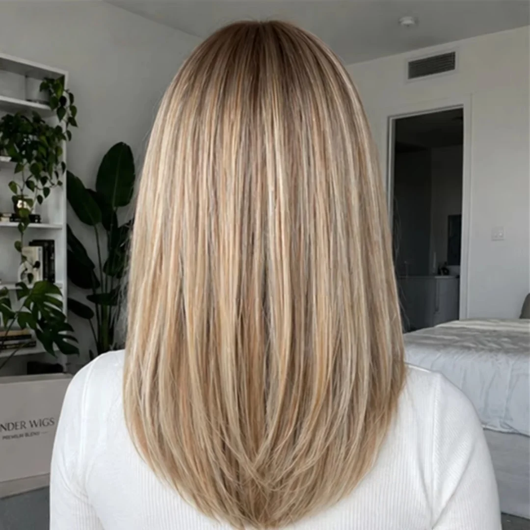 Fashion Highlight Blonde Glueless Soft Natural 18inch Wave 180 Density Deep HD lace front wig, suitable for women Heat Resistant