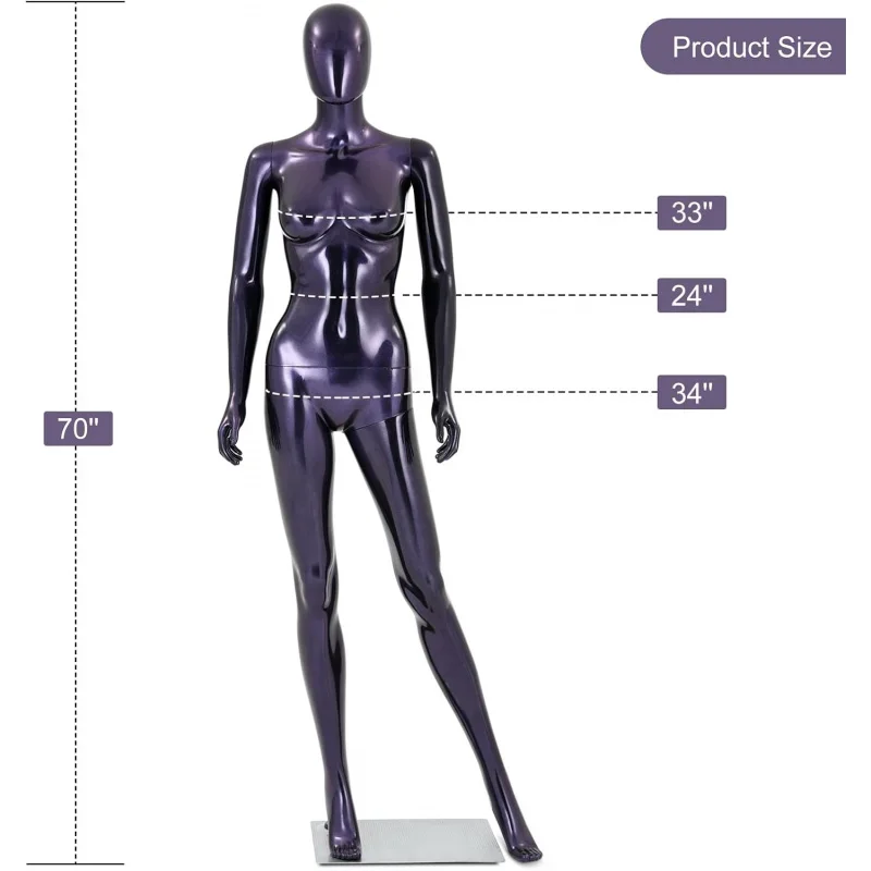 Female Mannequin Full Purple - 70”Realistic Mannequin Display with Adjustable and Arms,Dull Polish Detachable Manikins