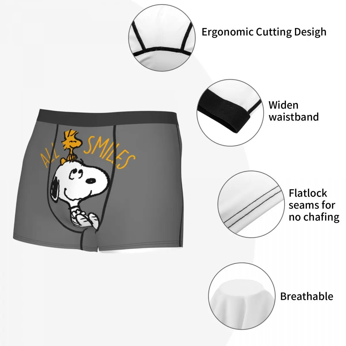 Cuecas dos desenhos animados respiráveis dos homens, cueca Snoopy, boxer engraçado, cuecas shorts, calcinha masculina, plus size