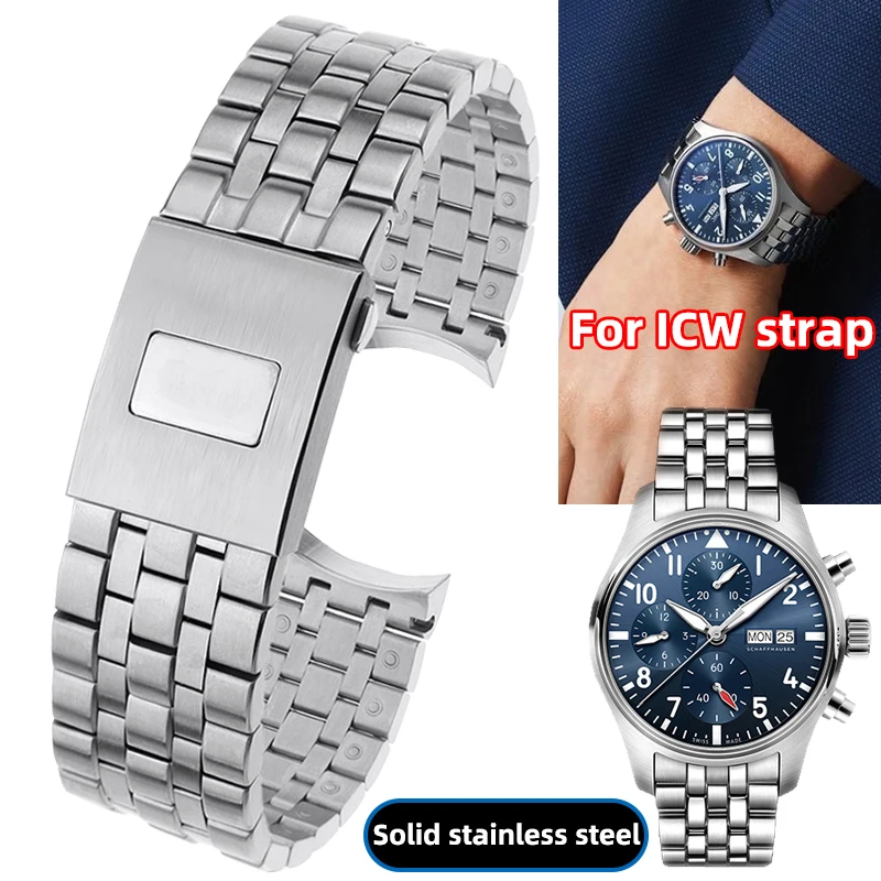 20mm 21mm 316L Stainless Steel Watch Band for IWC Pilot Mark XVIII XVII Little Prince IW377710 37771 Curved End Solid Bracelet