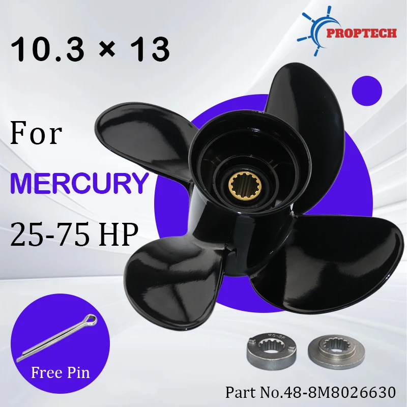 10.3X13 Boat Propeller for Mercury 25 30 35 40 45 48 50 55 60 70 75 hp Outboard Motor 4 Blade 13 Spline Tooth Marine Engine Part