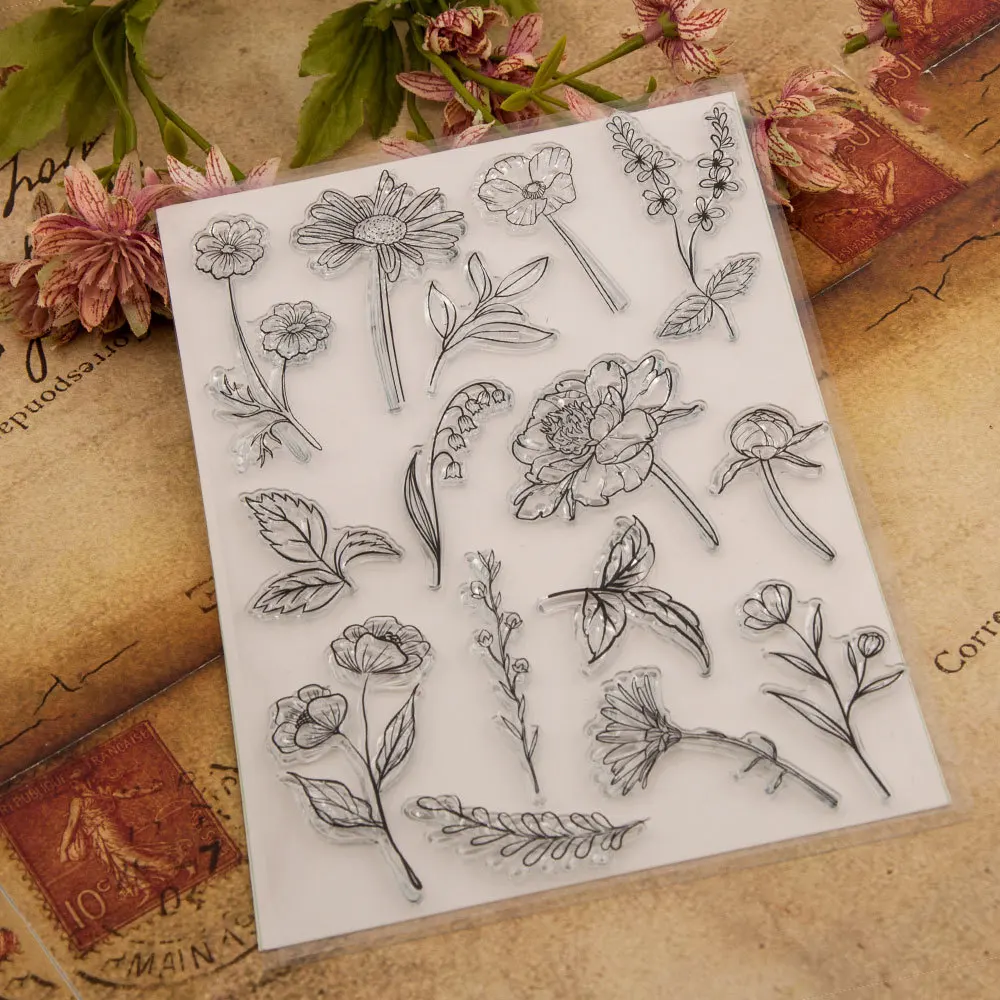 KLJUYP Flowers stamp Transparent Clear Silicone Stamps for DIY Scrapbooking/Card Making/Kids Crafts Decoration Supplies