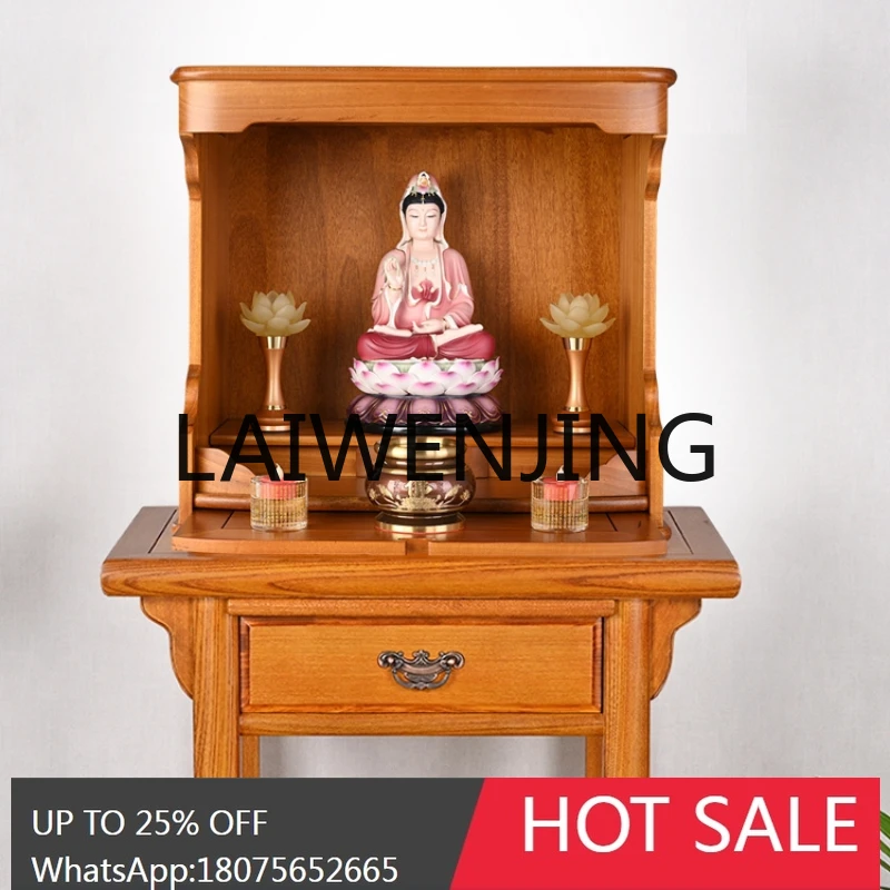 RWJ Solid Wood Guanyin Shrine God of Wealth Altar Wall-Mounted Buddha Shrine