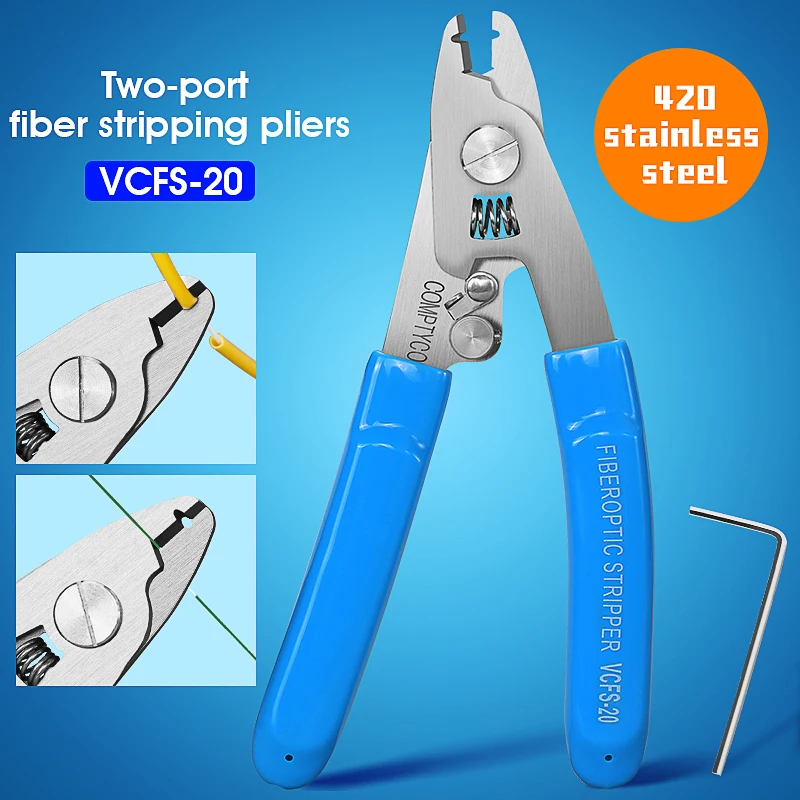 

Stainless Steel Fiber Stripping Pliers, FTTH Tool, Fiber Optic Wire Stripper, Optional Three Ports, VCFS-20 Customized
