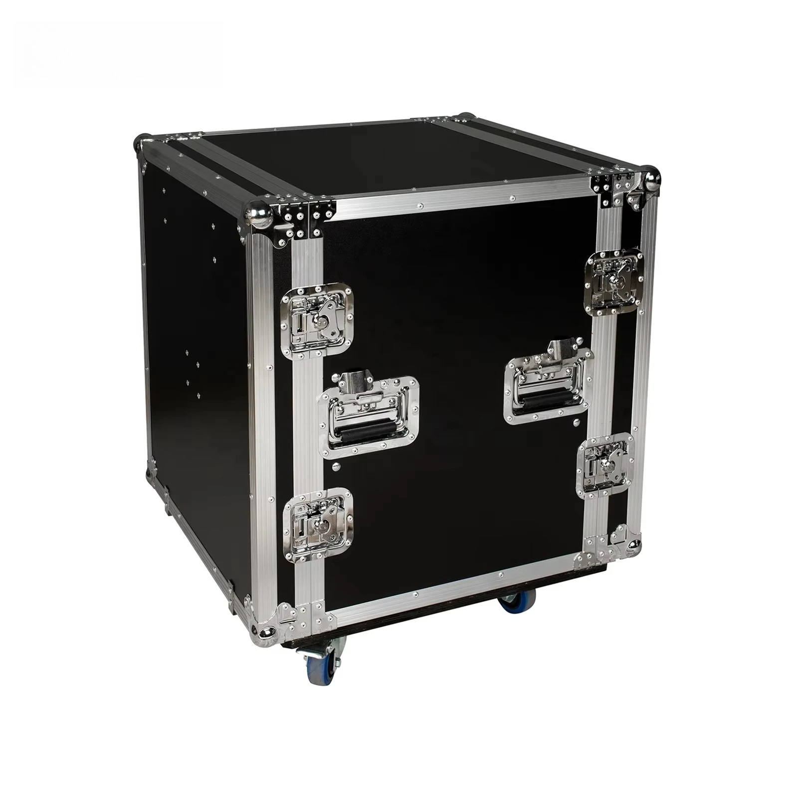 Two-door Shockproof 6U/8U/10U/12U/14U/16U/18U Professional Aluminum Rack Flight Case 3 Inch Wheels for Anti-vibration Protection