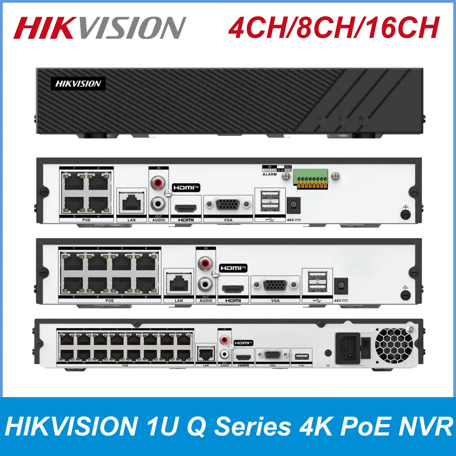 Hikvision AcuSense 4K PoE NVR DS-7604NI-Q1/4P(E) DS-7608NI-Q1/8P(E)  DS-7616NI-Q2/16P(E) 4CH 8CH 16CH PoE Network Video Recorder