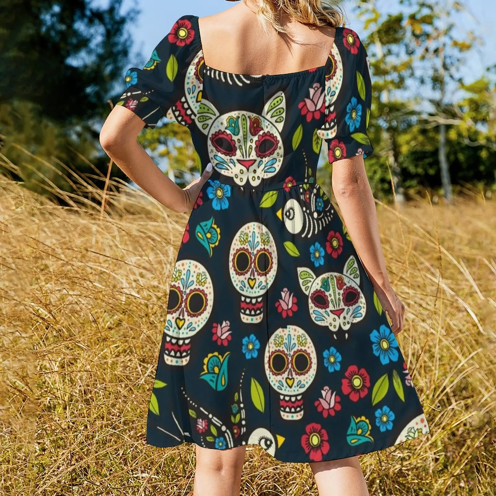 Halloween Day of The Dead Dress Sexy V Neck Mexican Traditional Celebrates Skulls Cute Dresses Stylish Big Size Casual Dress