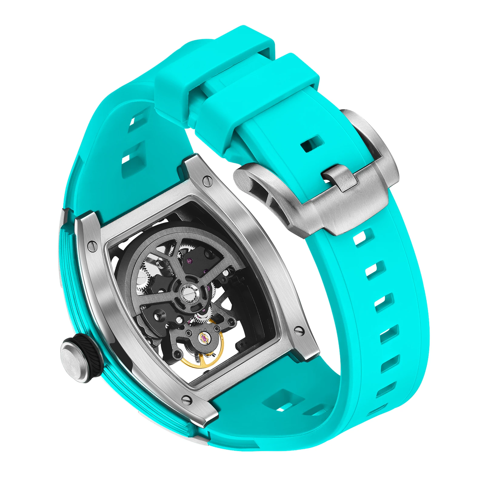91981 Men Automatic Watch Skeleton Mechanical Wristwatch Stainless Steel Case Waterproof Watch