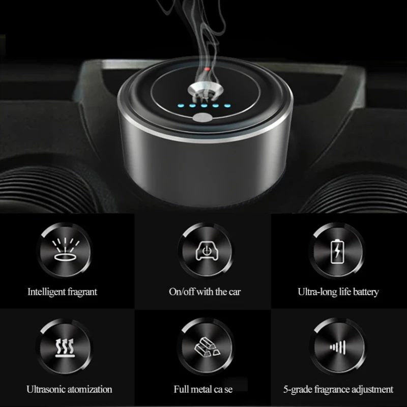 Intelligent Ultrasonic USB Car Perfume Machine Fragrance Scent Oil Aroma Diffuser Air Freshener Rechargeable with 100ml oil