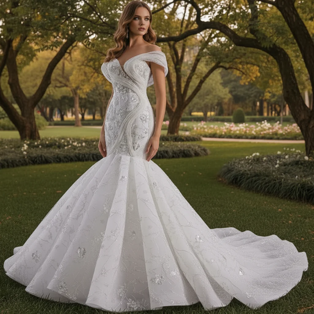 Rosymae Off-the-Shoulder Trumpet Wedding Dress Unique Design for Stylish Brides vestido de novias