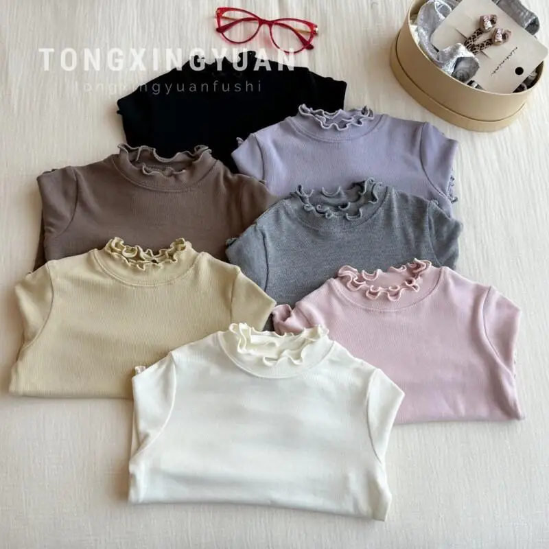 

Girls' 2025 Spring Autumn Long Sleeve T-Shirt Solid Color Bottoming Shirt Kids Soft Cotton Comfortable Trendy Tee Daily Wear