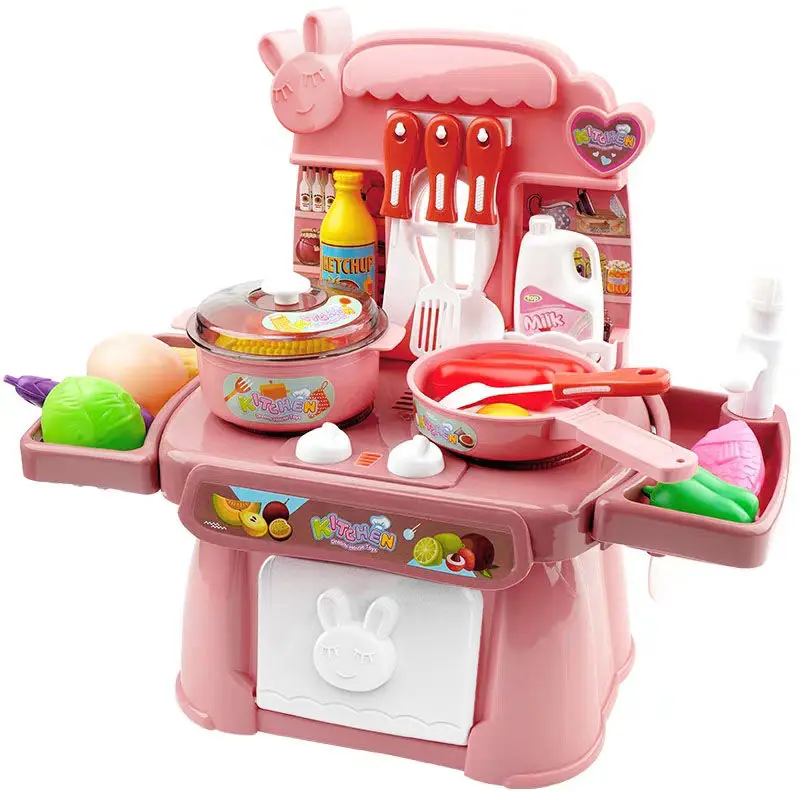 Baby Miniature Kitchen Plastic Pretend Play Food Children Toys With Music Light Kids Cooking Toy Set For Girls Gifts