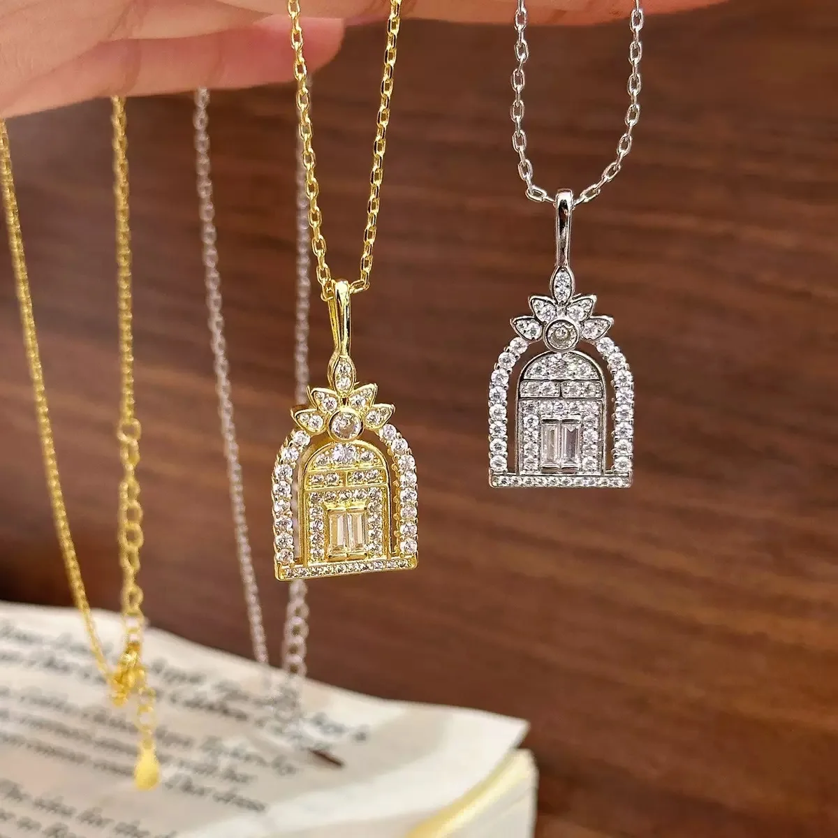Luck Arch Pendant Necklace with CZ Crown Top Personalized Lucky Necklace