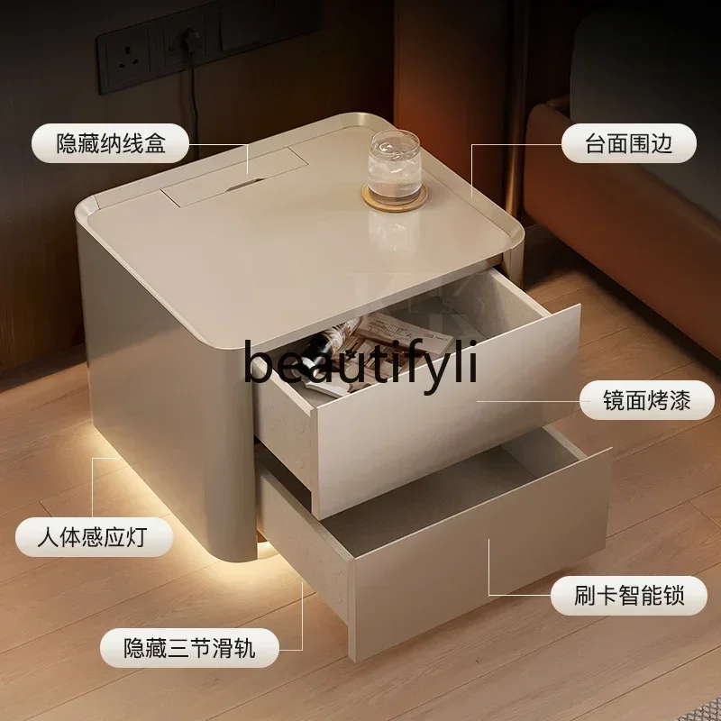 

D2520 Italian minimalist light luxury square bedside table bedside light cabinet modern bedroom