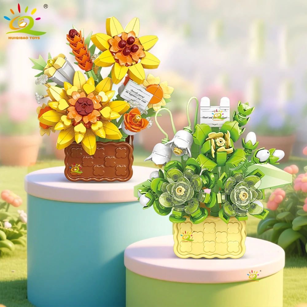HUIQIBAO MOC Mini Blume mit Vase Modell Micro Baustein Ewiger Blumenstrauß Home Schreibtisch Schreibtisch Pflanze Dekor Ziegel Mädchen Kinder Spielzeug – Detail 2