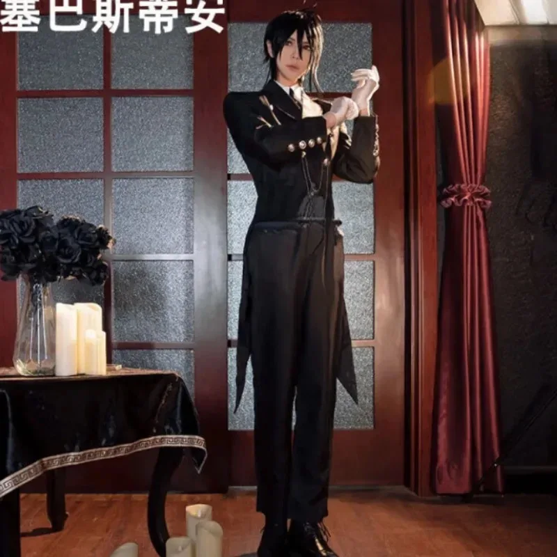 

Anime Butler Sebastian Michaelis Cosplay Costume Black Swallowtail Uniform Gloves Props Accessories Full Set Carnival Suit6;d'3,