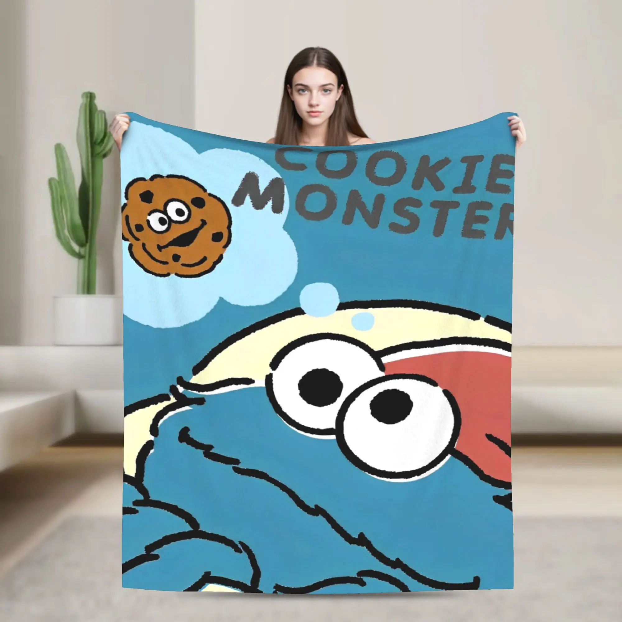 Cartoon S-Sesame Street Cookie Monster Blankets Flannel Sesame Street Comedy Warm Throw Blankets for Car Sofa Couch Bedspread