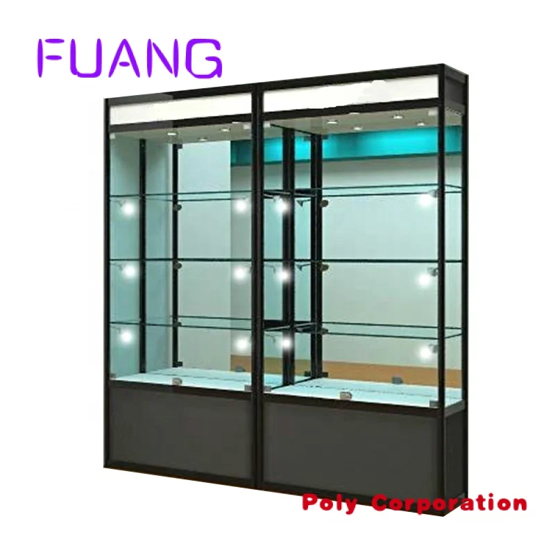 Custom  Transparent glass case jewelry display case with lock and LED light