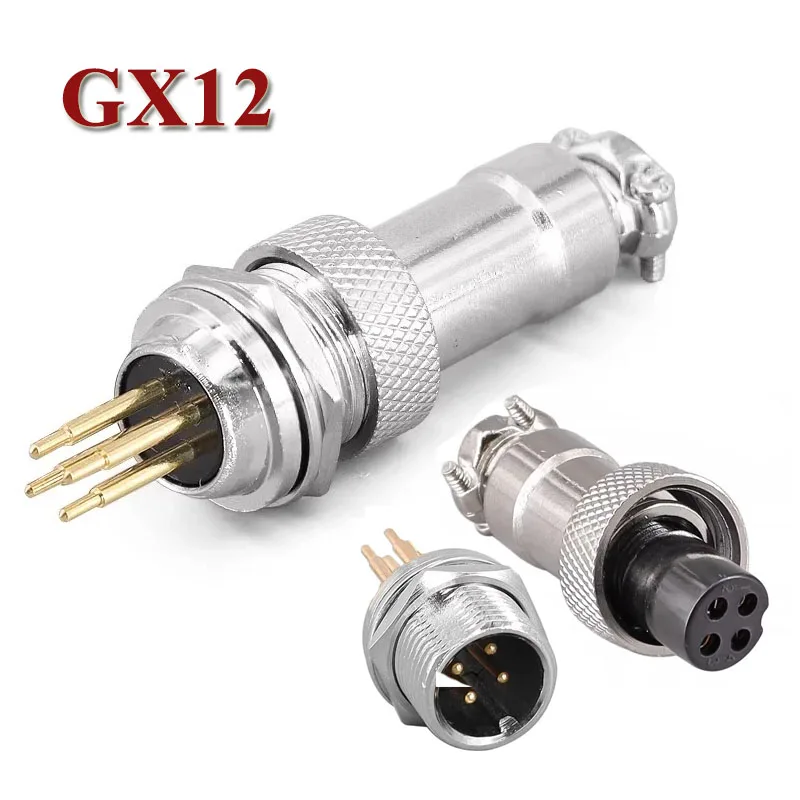 Gold Plated GX12 2 3 4 5 6 7 Pin Aviation Connector Straight Pin Male Plug GX12 PCB Circuit Board Soldering Type Plugs Socket