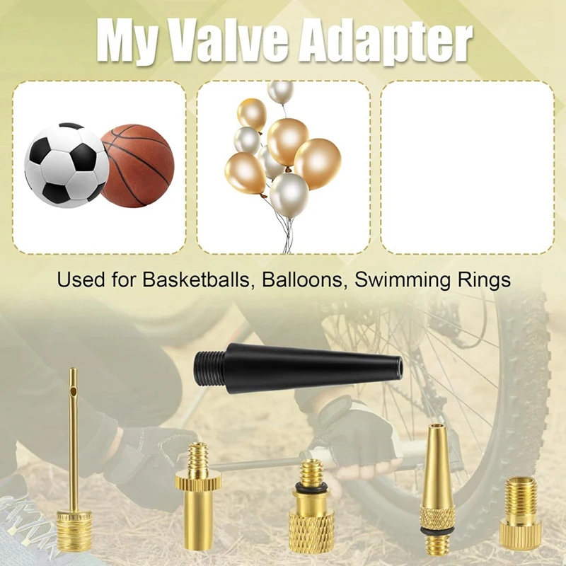 16Pcs Bicycle Valve Adapter Set, Brass Tire Valve Adapter Ball-Pump Needle FV/AV AV/EV EV/FV Adapter Inflatable Nozzles