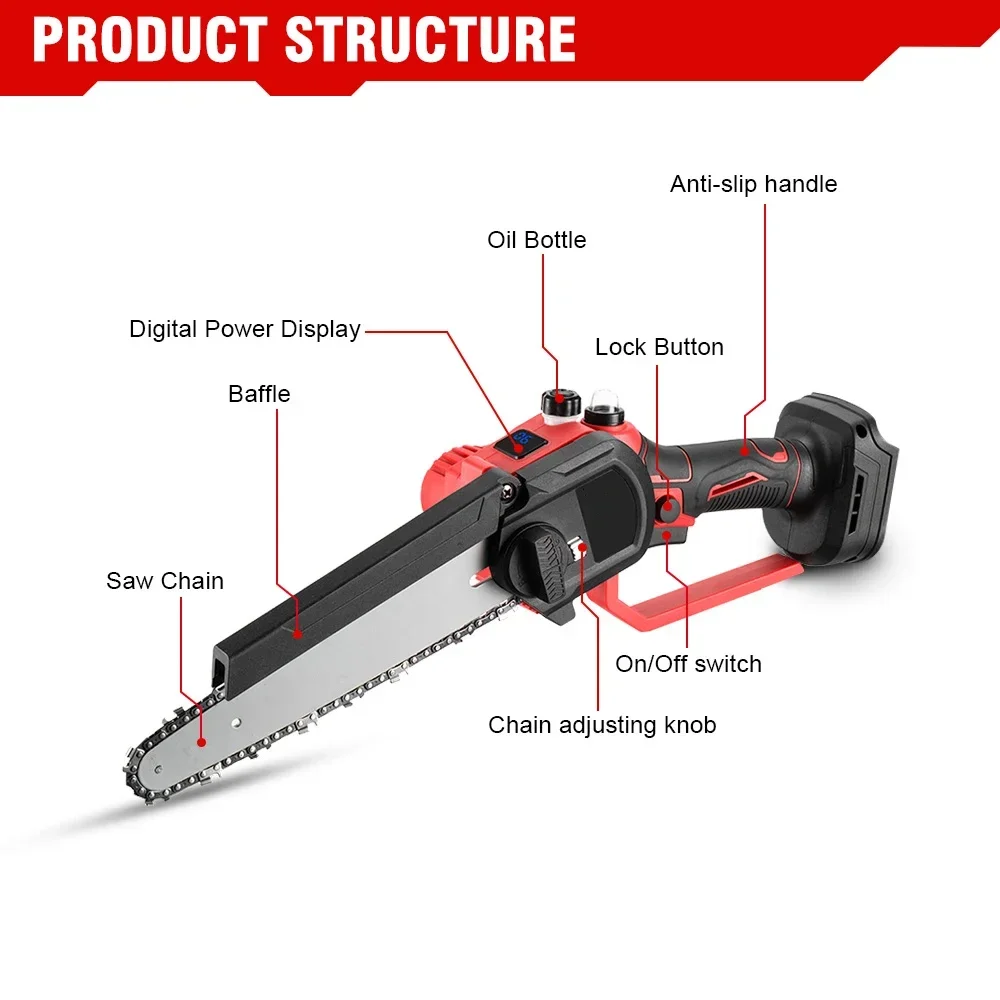 6/8 Inch Brushless Chain Saw Cordless Pruning Electric Saw Woodworking Electric Saw Cutting Tool For Makita 18V Battery