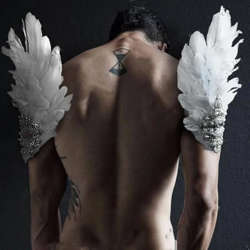 DJ 여성 남성 고고 댄스 액세서리 쇼 공연 의상 무대 공연 라인스톤 깃털 날개 어깨 패드