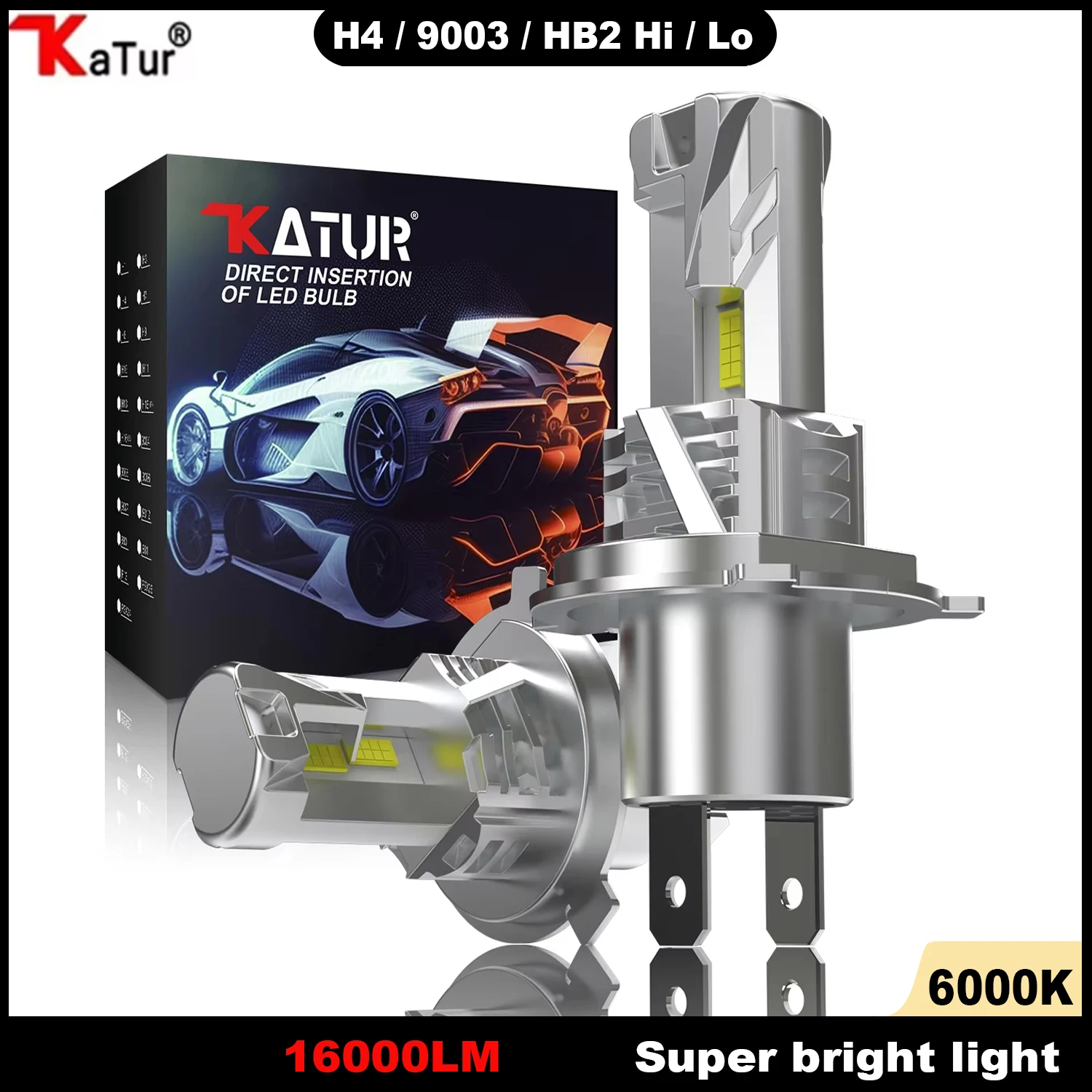 Katur 2x H4 9003 HB2 Car Hi/Lo Beam LED Bulb Led Headlight Bulb Canbus Fanless No Modification Needed For Fiat Panda 1982~2023