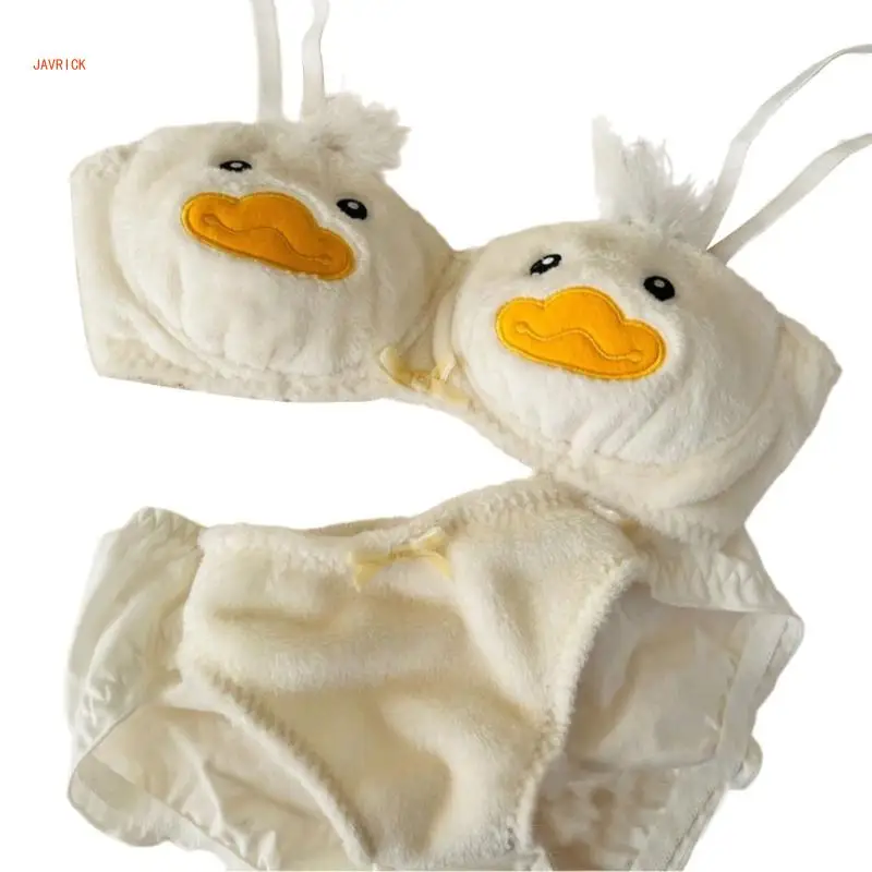 

Women's Cartoon Duck Animal Pattern Cosplay Underwear Anime Furry Wireless Bra and Panty Set Japanese Plush Lingerie