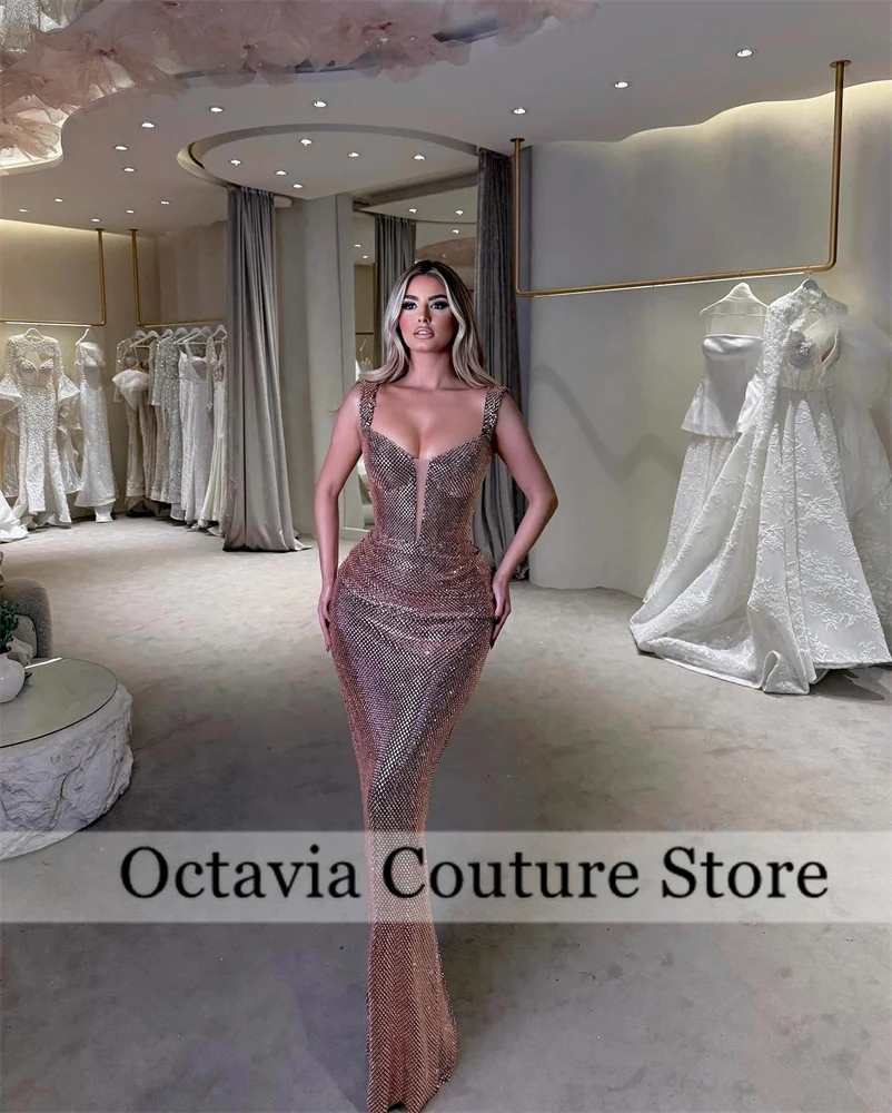 Saudi Arabic Sparkling Gold Women's Evening Dresses Customized Vestidos De Fiesta Off The Shoulder Prom Gowns فستان وردي