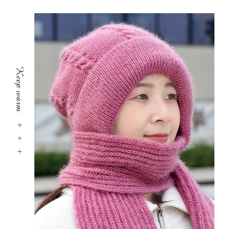 Integrated Ear Protection Windproof Cap Scarf, Knitting Thick Warm Ear Guard Hat, Fashion Women Winter Knitted Hat