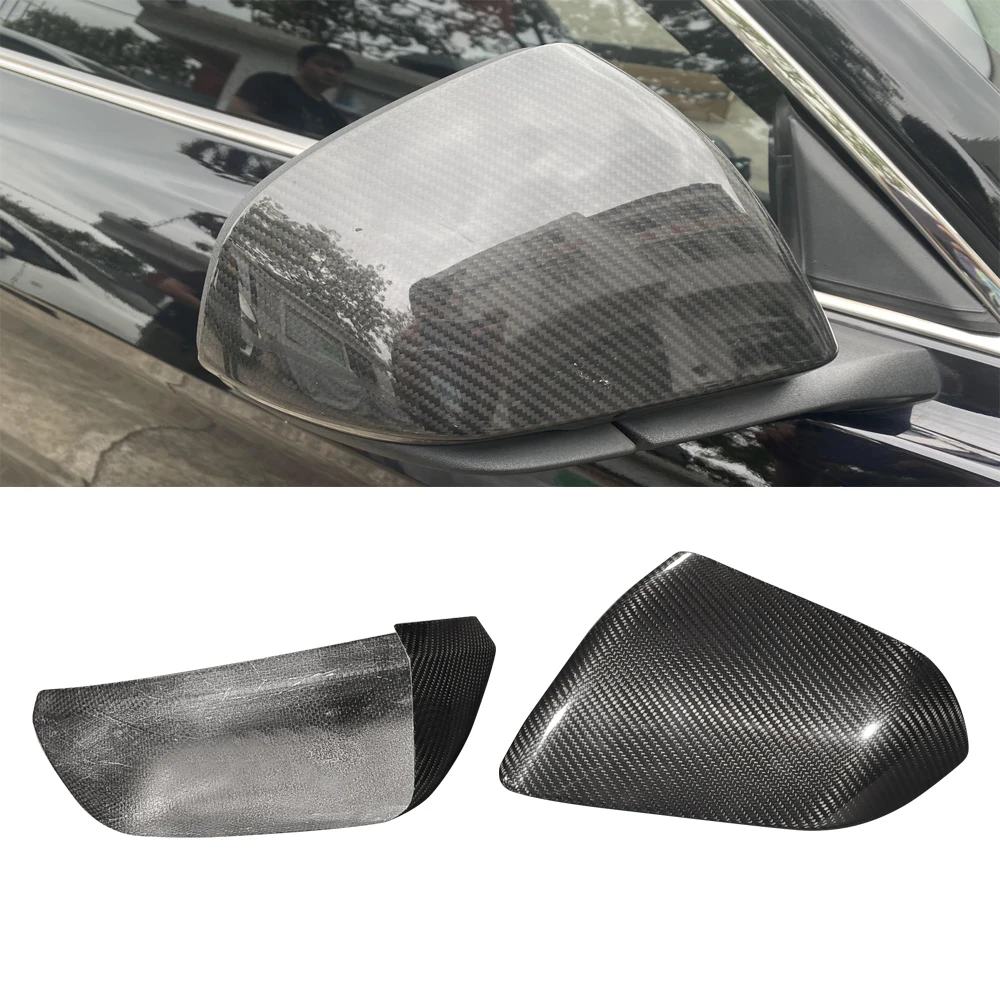 Real Dry Carbon Fiber Car Rearview Mirror Cover Caps US Style Without Light Cutout For Ford Mustang 2015-2022