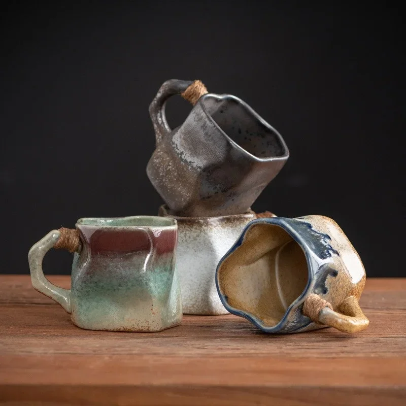 

300ml Irregular Shape Ceramic Tea Coffee Cups Retro Drinkware Milk Coffee Mug Home Kitchen Desktop Juice Cup Handheld Type Mugs