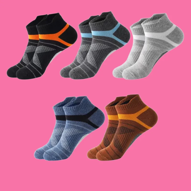 Chaussettes de dehors Courtes Respirantes pour Homme, en Coton, Décontractées, Noires, pour Course à Pied, Été, 5 Paires