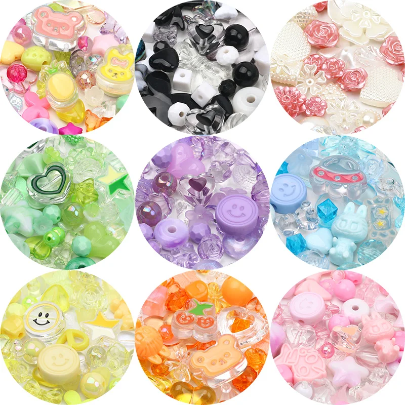 20g/Lot Random Mix Acrylic Beads Heart Star Bear Smile Bowknot Spacer Beads For Jewelry Making Diy Accessories Handmade Bracele