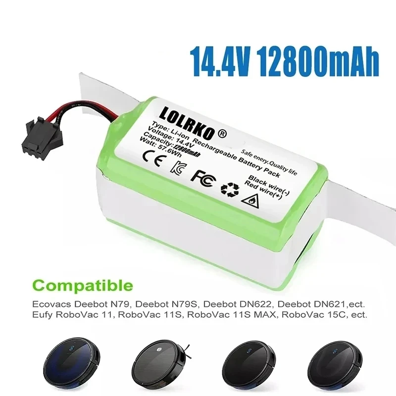 แบตเตอรี่ Li-ion 14.4V 12800mAh สำหรับ cecotec Conga exellence 950 990 1090 Ecovacs deebot DN621 eebot eufy robovac 35C V710 i7