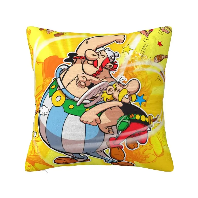 Style Adventure Comic Asterix Cushion Covers Velvet Manga Getafix Obelix Throw Pillow Case for Sofa Square Pillowcase Decoration