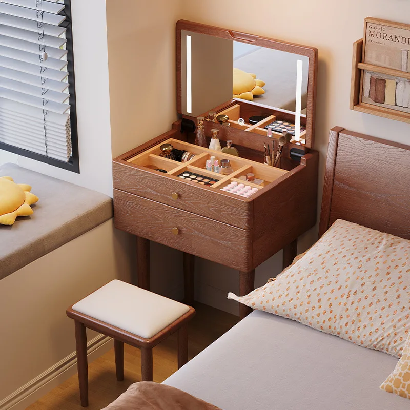 Solid wood mini dresser small bedroom modern simple flip bedside table dressing table integrated ultra-narrow