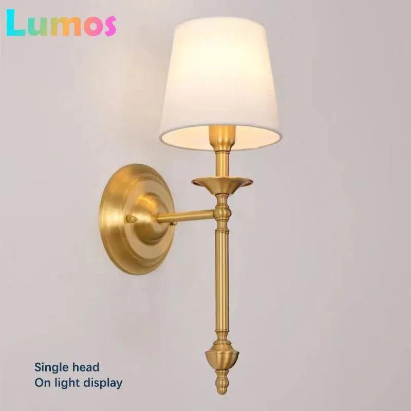 

OUFULA American Brass Wall Lamp Indoor Living Room Bedroom Bedside Lamp Retro villa Hotel Corridor Hallway Wall Lampl Lamp
