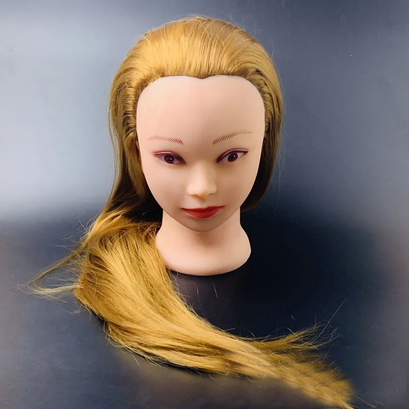 60CM Long Gold Mannequin Doll Head for Hairstyles High Temperature Fiber Hair Hand Woven Training Head For Practice Hairstyles